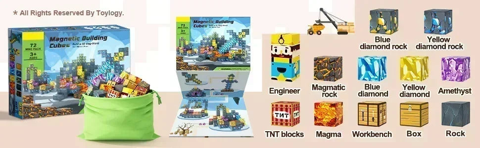 Blocchi magnetici Mine World Set cubo magnetico per ragazzo ragazza bambino età 3+ modello fai da te bambini stelo stelo giocattolo sensoriale regalo