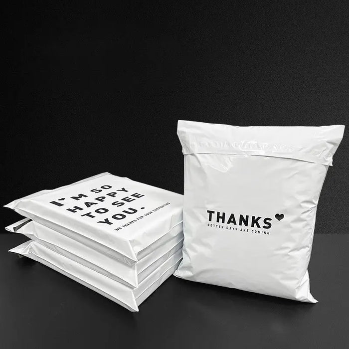 INPLUSTOP 50 pz colore bianco addensare borsa espressa grazie stampa abbigliamento impermeabile pacchi imballaggio borse busta corriere sacchetto