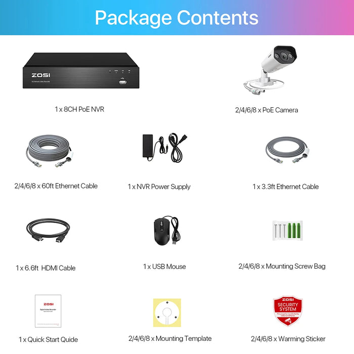 ZOSI 8CH POE Kit di videosorveglianza 4K 8MP 5MP Super HD Telecamere IP esterne AI Starlight Visione notturna Sistema di telecamere di sicurezza CCTV