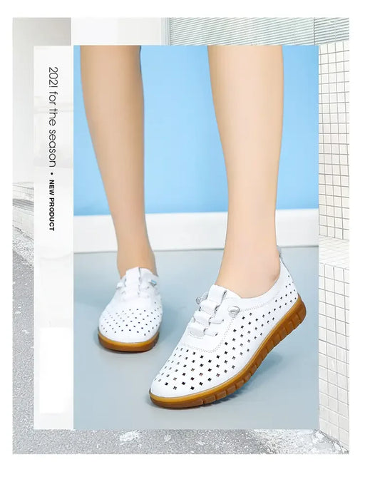 Mocassini estivi in vera pelle Scarpe casual da donna Mocassini Calzature da donna con punta morbida Scarpe basse da donna bianche