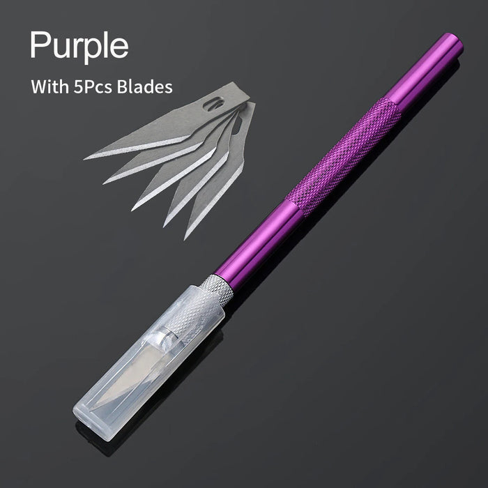 Kit di strumenti per coltelli da bisturi in metallo antiscivolo Coltelli artigianali per incisione + 5 lame per telefono cellulare PCB Utensili manuali per riparazione fai-da-te