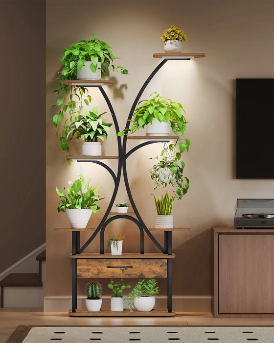 Supporto per Piante con Luce di Crescita, Espositore a 9 Livelli con 4 Luci LED R-G, Colore e Temporizzazione Regolabili, Ideale per Balcone