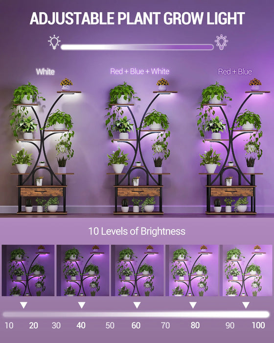 Supporto per Piante con Luce di Crescita, Espositore a 9 Livelli con 4 Luci LED R-G, Colore e Temporizzazione Regolabili, Ideale per Balcone