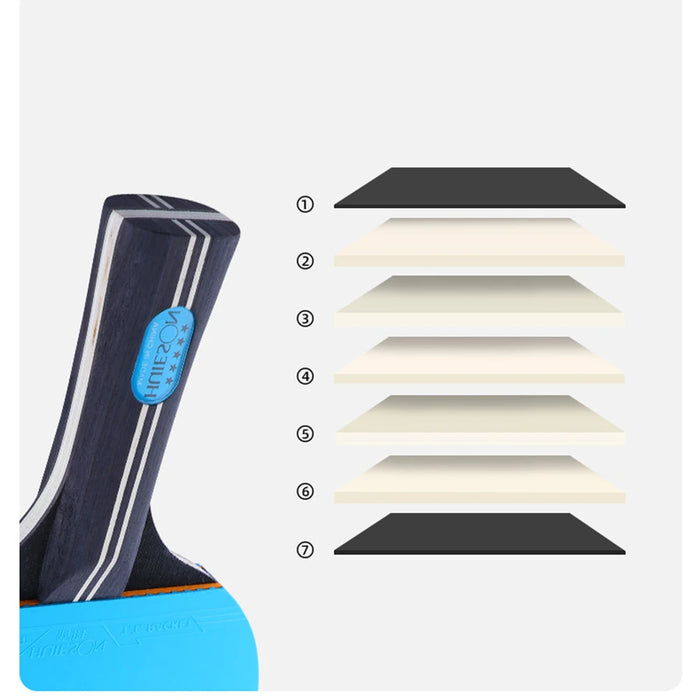 Forte rotazione della racchetta da ping pong con controllo a 7 strati, mazza in legno FL, manico lungo, accessori colorati per racchette da ping pong