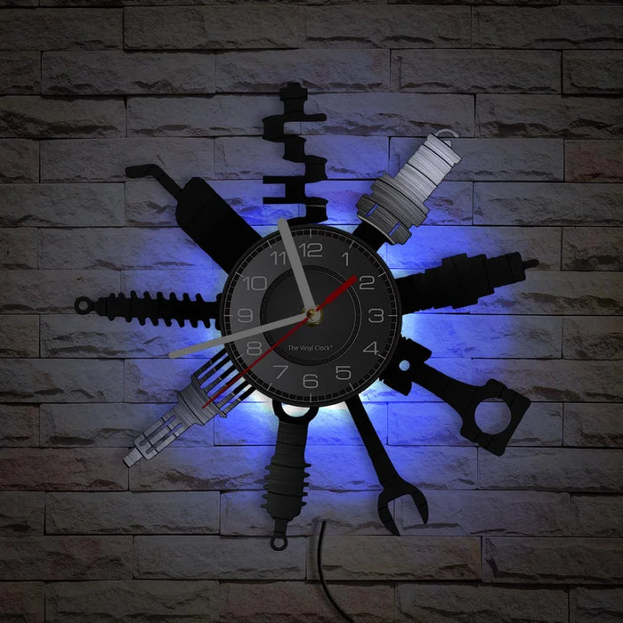 Negozio di riparazione Auto Wall Sign decorativo moderno orologio da parete Auto servizio meccanico officina vinile Record Clock Garage riparatore regalo