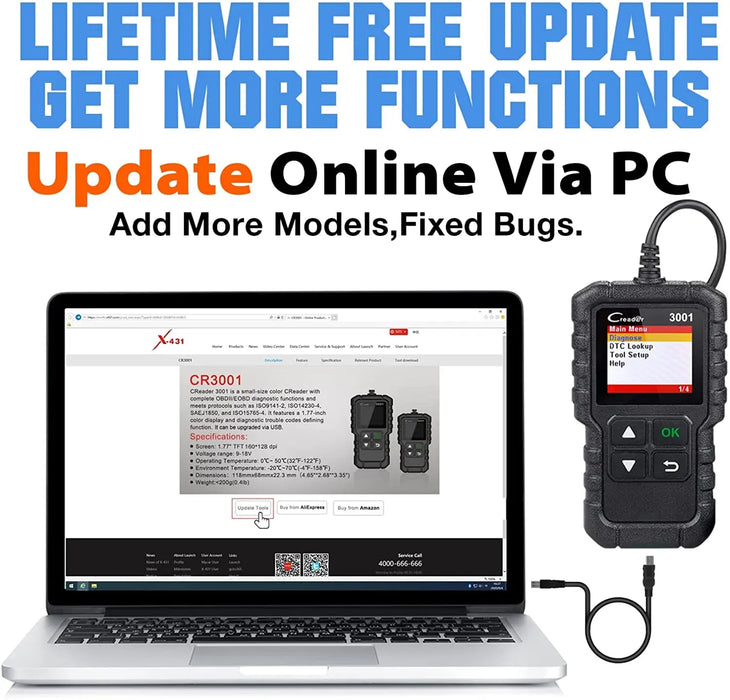 Launch X431 CR3001 Pieno Supporto OBDII/EOBD funzione Creader 3001 strumento diagnostico Multilingue PK CR319 OM123 scanner per lettore di codici