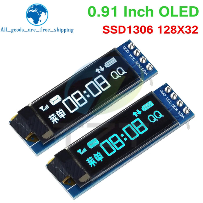 TZT Modulo OLED da 0,91 pollici Bianco/Blu OLED 128X32 OLED Modulo display LCD a LED 0,91 "IIC Comunicare per Arduino ROHS