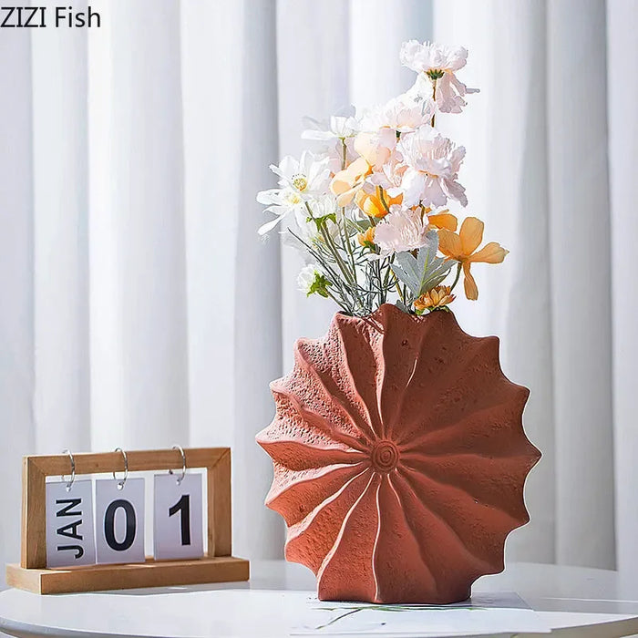 Minimalismo vaso in ceramica a forma di conchiglia vasi floreali idroponici vasi di fiori di conchiglia arancione disposizione dei fiori decorazione della scrivania