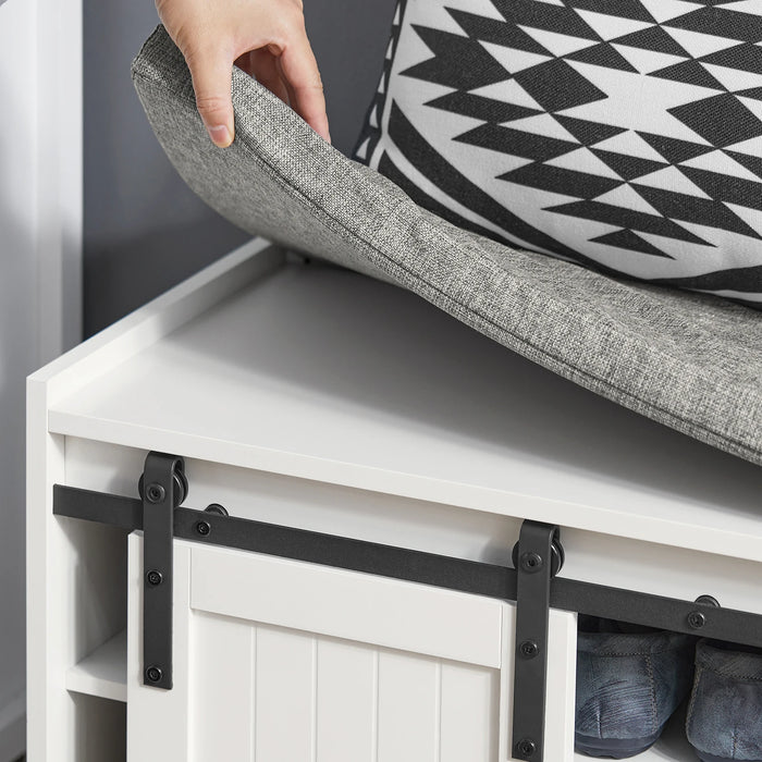 SoBuy FSR133-W Panca per scarpe con sedile con panca portaoggetti con ante scorrevoli Scarpiera scarpiera