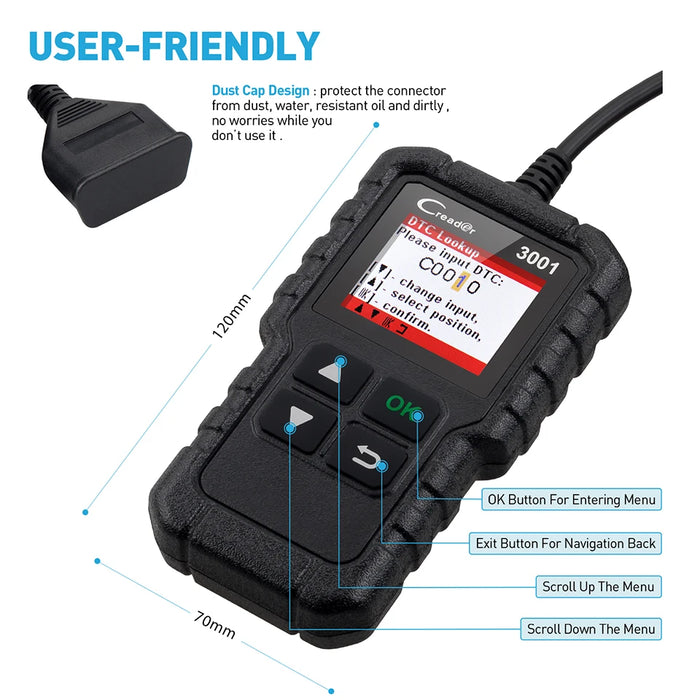 Launch X431 CR3001 Pieno Supporto OBDII/EOBD funzione Creader 3001 strumento diagnostico Multilingue PK CR319 OM123 scanner per lettore di codici