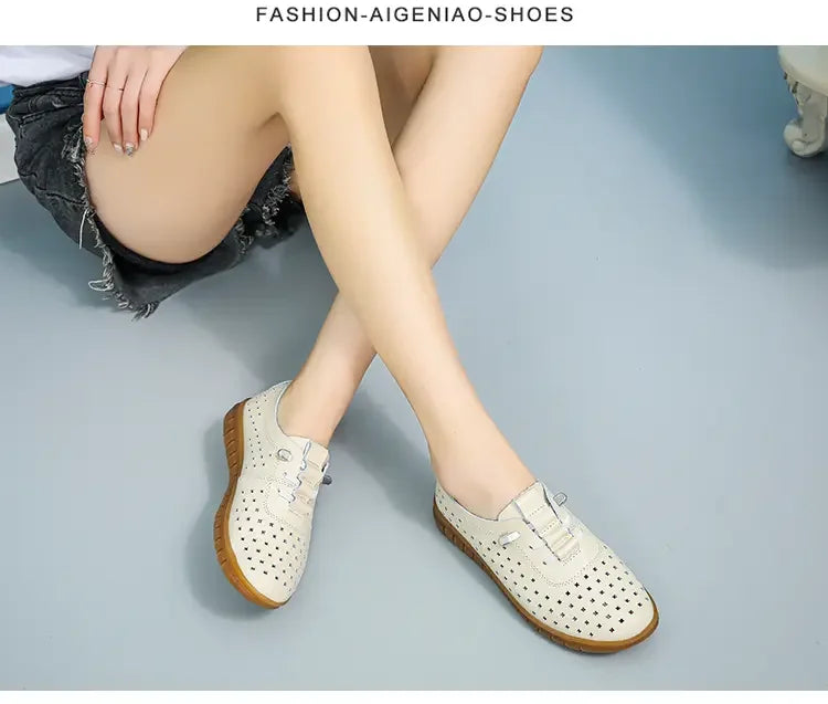 Mocassini estivi in vera pelle Scarpe casual da donna Mocassini Calzature da donna con punta morbida Scarpe basse da donna bianche