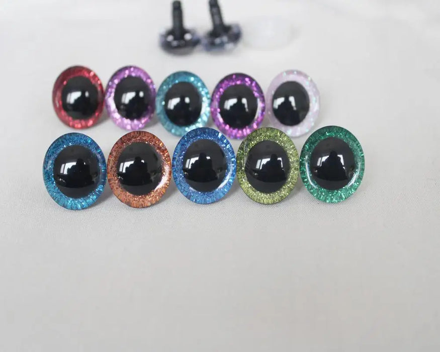 20 pezzi --- 9-12-14--16-18- 20 -24--30-35mm occhi glitter 3D trasparenti occhi giocattolo di sicurezza in plastica stelo lungo + tessuto glitter + rondella