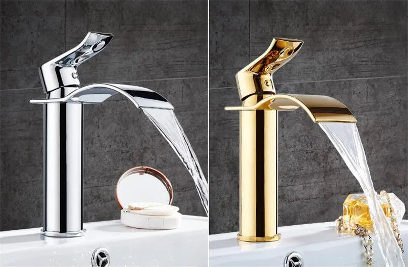 Rubinetto per lavabo rubinetto per cascata in oro e bianco rubinetto per bagno in ottone rubinetto per lavabo da bagno rubinetto per miscelatore rubinetto per lavabo caldo e freddo