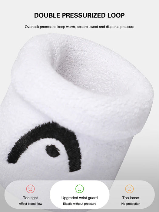 HEAD Tennis Badminton Wristband ricamo Sport Wristband cotone comodo assorbire il sudore che pulisce il polsino antiscivolo