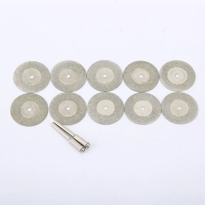 Dischi da taglio diamantati da 10 pezzi 30 mm Mini lama da taglio con 2 pezzi di collegamento gambo da 3 mm per utensile rotante Dremel Drill Fit