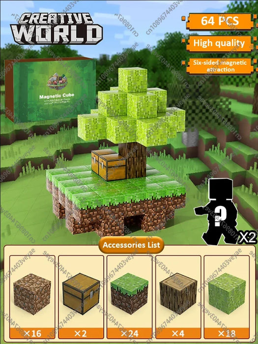 Blocchi magnetici Mine World Set cubo magnetico per ragazzo ragazza bambino età 3+ modello fai da te bambini stelo stelo giocattolo sensoriale regalo