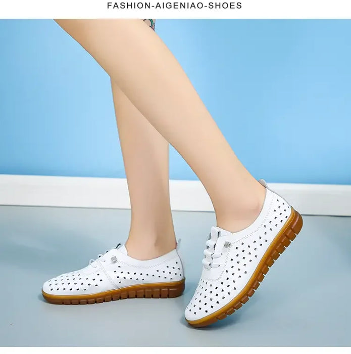 Mocassini estivi in vera pelle Scarpe casual da donna Mocassini Calzature da donna con punta morbida Scarpe basse da donna bianche