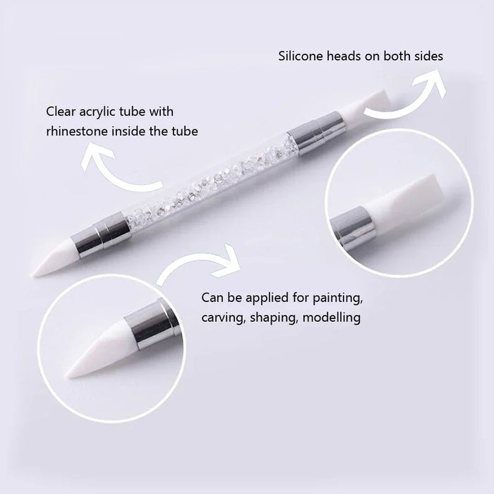 Penna per scultura in silicone a doppia estremità per nail art, strumento per la progettazione delle unghie facile e preciso, pennello per punteggiare glitter per intaglio 3D