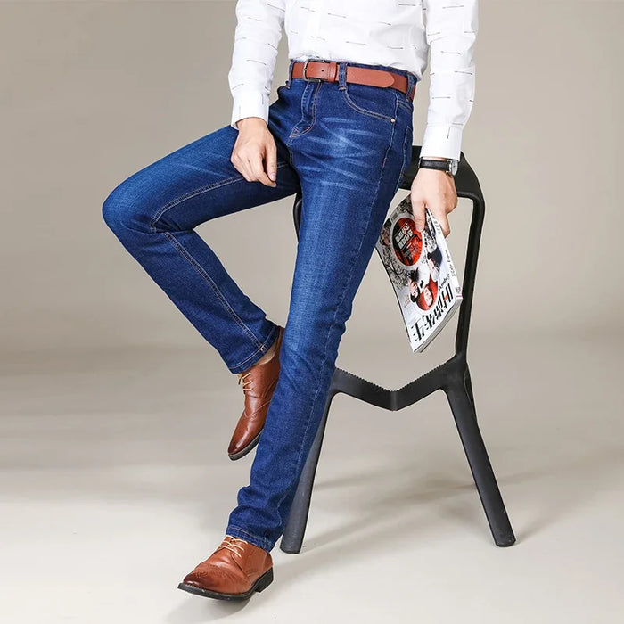 Jeans da lavoro alla moda da uomo Pantaloni jeans slim elasticizzati casual stile classico Pantaloni in denim di marca maschile Nero Blu