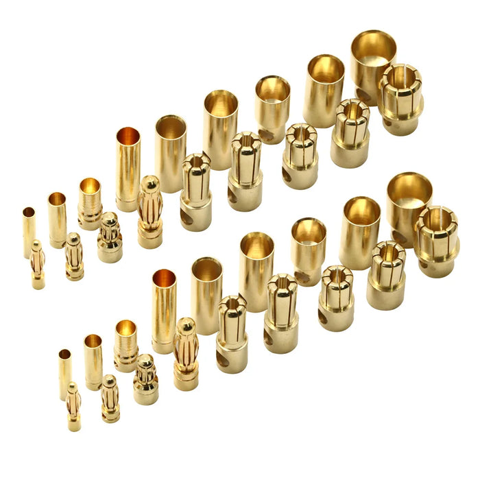 20 pz/lotto 2.0mm 3.0mm 3.5mm 4.0mm 5.5mm 6.0mm 8.0MM spina connettore a Banana proiettile oro per tappi batteria ESC Lipo RC (10 paia)