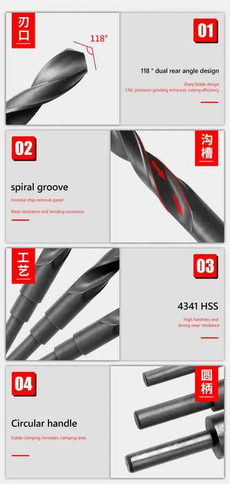 Punta da trapano elicoidale con codolo ridotto 1/2 '' con rivestimento in nitruro per metallo, pistola per foratura, punta da trapano HSS 12/13/14/15/16/17/18/19/20/21/22