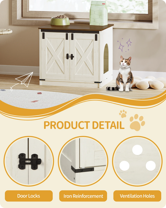 Lettiera per Gatti con Divisorio Rimovibile, Casetta per Gatti, Ingresso Reversibile Sinistra o Destra, Mobiletto Laterale, Marrone Vintage/Bianco