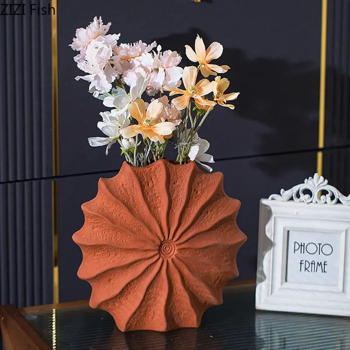 Minimalismo vaso in ceramica a forma di conchiglia vasi floreali idroponici vasi di fiori di conchiglia arancione disposizione dei fiori decorazione della scrivania