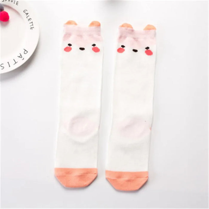 1 paio Unisex Lovely Cute Cartoon Fox Kids baby Socks Knee Girl Boy Baby Toddler Socks animal infant Soft Cotton Socks Leg Warm