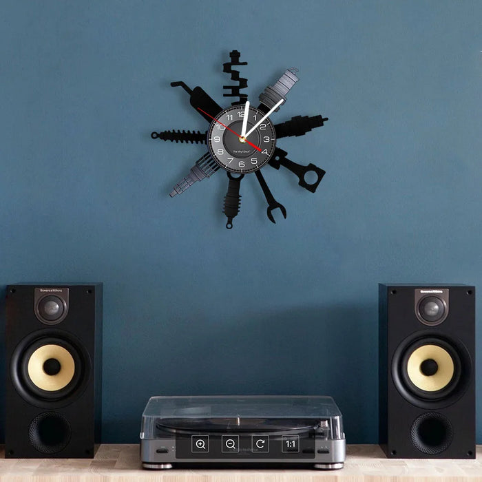 Negozio di riparazione Auto Wall Sign decorativo moderno orologio da parete Auto servizio meccanico officina vinile Record Clock Garage riparatore regalo
