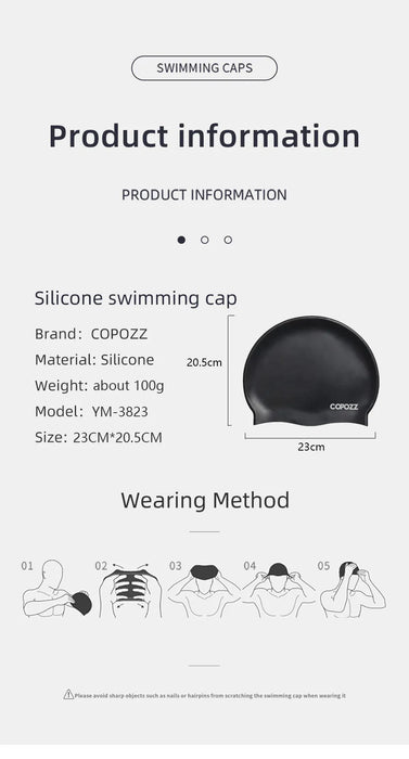 Copozz Gomma siliconica elastica Impermeabile Proteggi le orecchie Capelli lunghi Sport Cappello da piscina Cuffia da nuoto di grandi dimensioni per uomini Donne Adulti