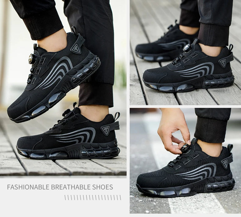 Nuove scarpe antinfortunistiche da uomo con bottone rotante, scarpe da lavoro anti-impatto e anti-perforanti, scarpe sportive da uomo alla moda e pro di sicurezza