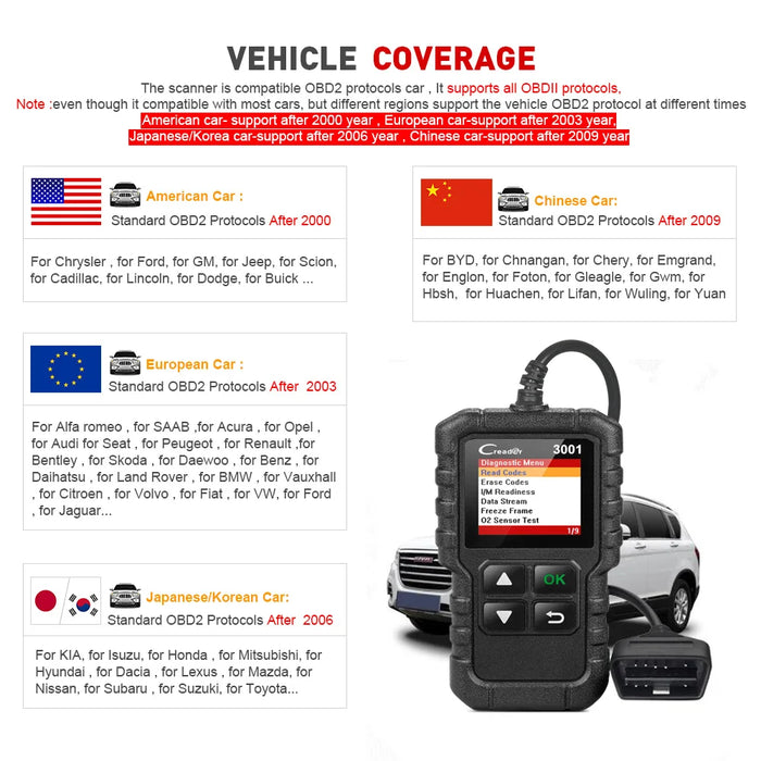 Launch X431 CR3001 Pieno Supporto OBDII/EOBD funzione Creader 3001 strumento diagnostico Multilingue PK CR319 OM123 scanner per lettore di codici