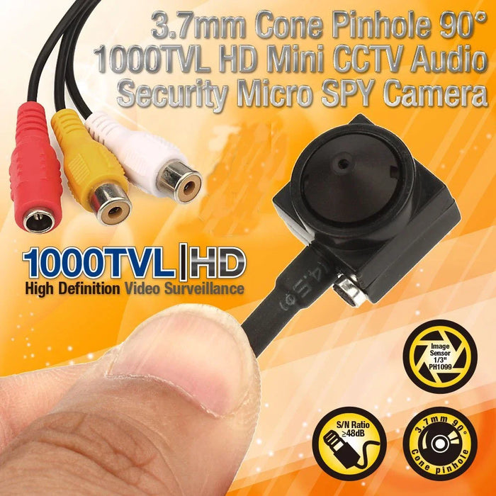 Uvusee CCTV 1/3 CCD 1000TVL Mini telecamera di sorveglianza di sicurezza HD ad angolo più ampio da 3,7 mm con microfono audio