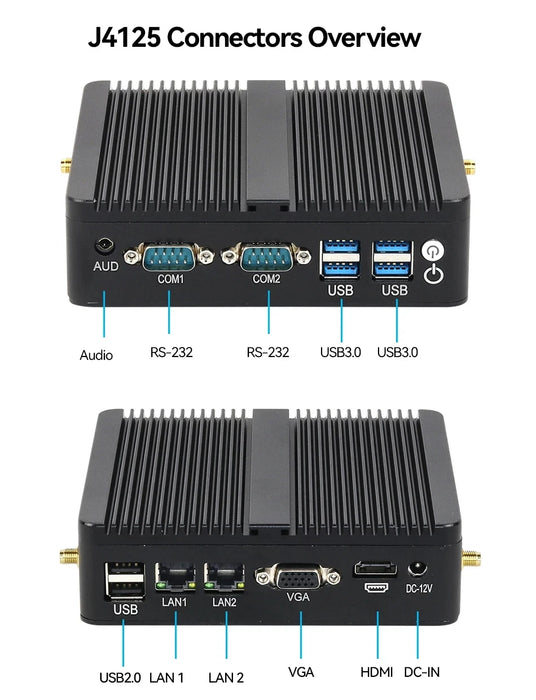 BEBEPC Fanless Industriale Mini j6412 j4125 i5 4200U 5200U Dual LAN RS232 Win10/11 Pro Linux Ubuntu WIFI Computer desktop PC domestico