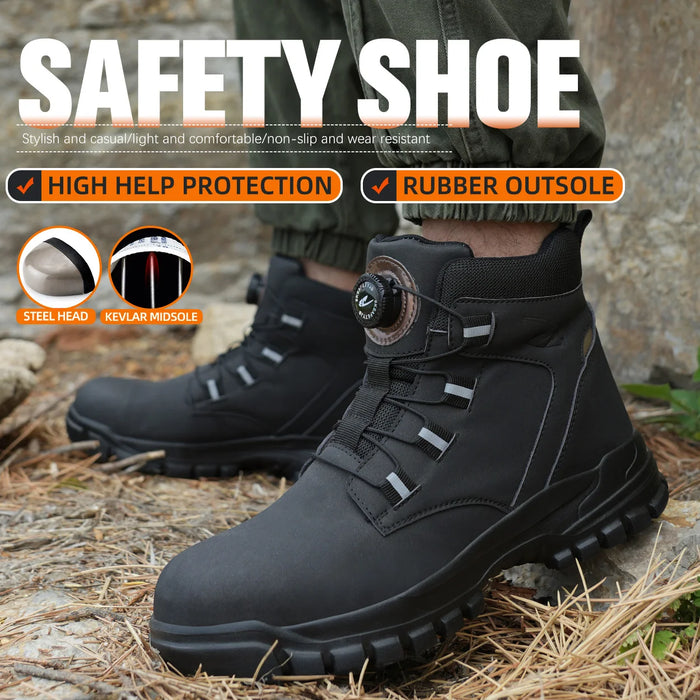 Stivali di sicurezza impermeabili da uomo Stivali da lavoro indistruttibili con punta in acciaio Scarpe antinfortunistiche anti-sfondamento resistenti alle coltellate Biker Botas Para Hombre