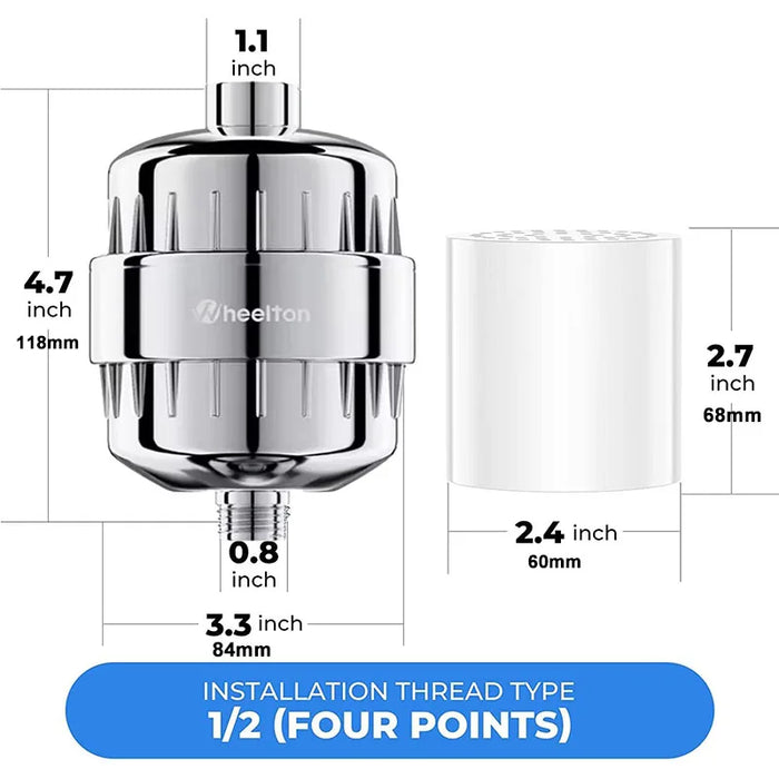 Wheelton Filtro Acqua Purificatore KDF+Calcium Zolfo Doccia Bagno Ammorbidente Rimozione del Cloro Attaccare 2 Filtri Extra