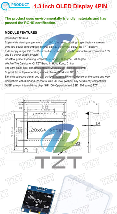 Modulo OLED da 1,3 pollici Colore bianco 128X64 Modulo display LED LCD OLED 1.3 IIC I2C SPI Comunicare per kit fai da te arduino