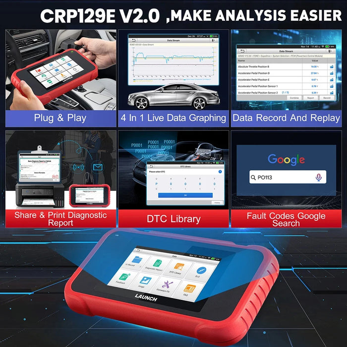 LANCIO X431 CRP129E Strumenti diagnostici OBD2 Motore OBD automatico ABS SRS AT Lettore di codici Scanner TPMS Olio SAS EPB ETS Reset per auto Aggiornamento gratuito Wi-Fi
