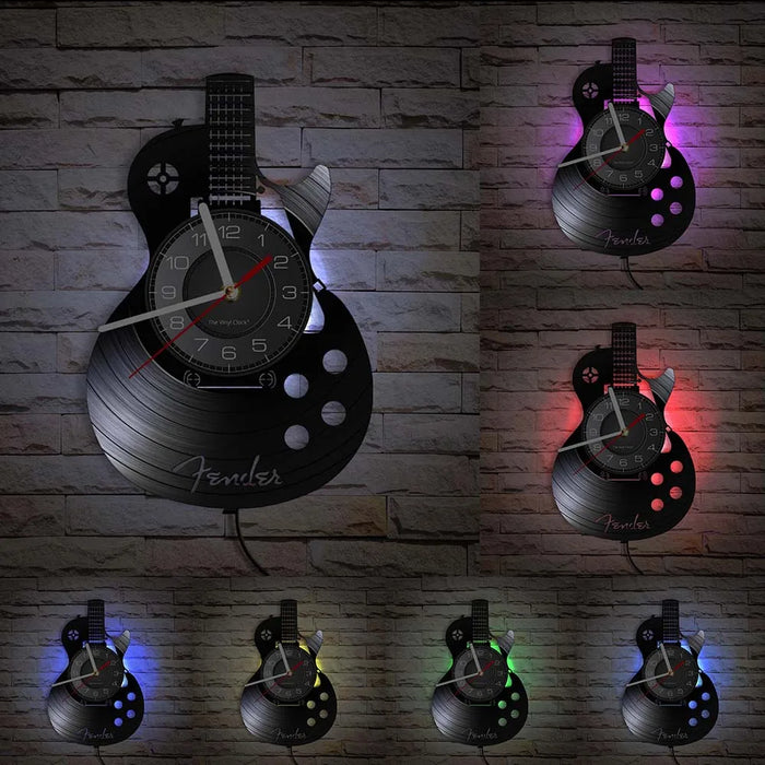 Chitarra acustica Wall Art orologio da parete strumento musicale Home Interior Wall Decor vinile Record orologio da parete Rock n Roll regalo musicale