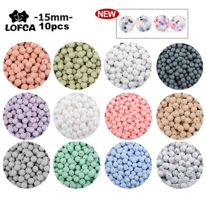 LOFCA 10 pz 15mm Perline Dentizione In Silicone 15mm Massaggiagengive Collana di Allattamento Del Bambino Ciuccio Clip Igiene Orale BPA Libero Commestibile Colorato