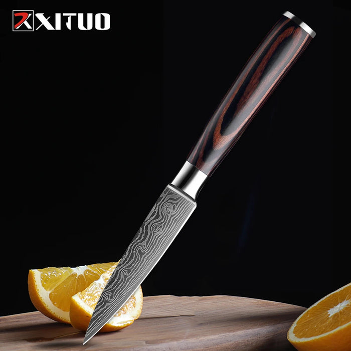 Set di coltelli da cucina premium Coltello da chef giapponese affilato Coltello Santoku con motivo damasco laser Mannaia da taglio molto veloce 1-10 pezzi