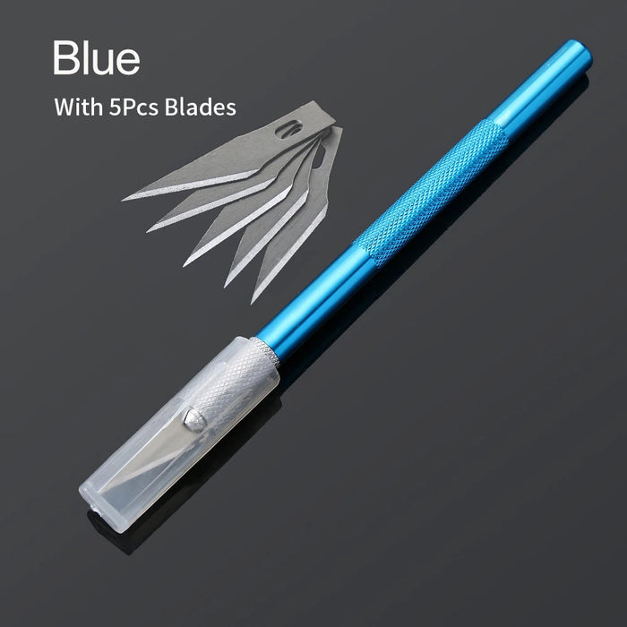 Kit di strumenti per coltelli da bisturi in metallo antiscivolo Coltelli artigianali per incisione + 5 lame per telefono cellulare PCB Utensili manuali per riparazione fai-da-te
