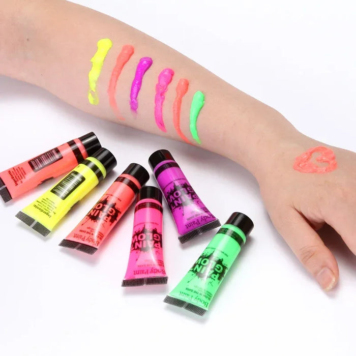 5 pezzi Body Art Paint Neon Fluorescente Party Festival Halloween Cosplay Trucco Bambini Pittura per il viso Pittura a bagliore UV