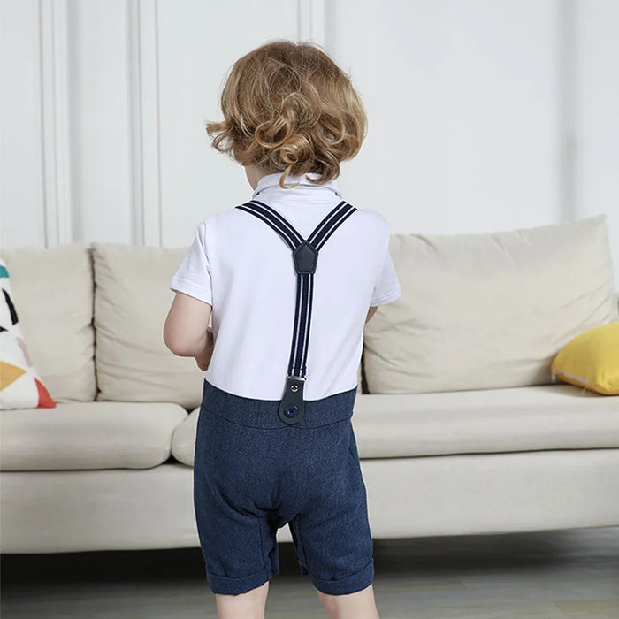 Baby Boys Battesimo Outfit Infantile Matrimonio Gentleman Set Battesimo Abito formale per festa di compleanno Reggicalze Papillon Pagliaccetto