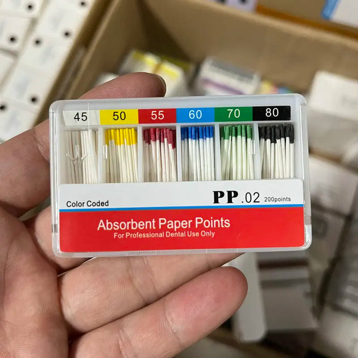 0.02 Punti di carta assorbente conico 200 pz/pacco Radice dentale Cancella Punte in fibra di cotone Prodotto per dentista Qualità superiore # 15- # 40