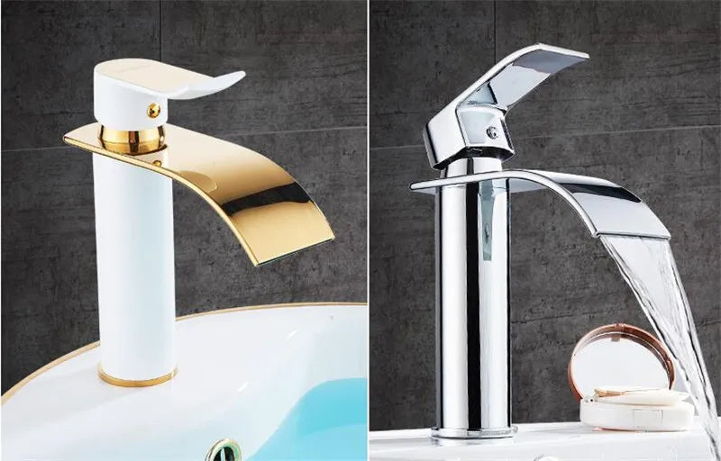 Rubinetto per lavabo rubinetto per cascata in oro e bianco rubinetto per bagno in ottone rubinetto per lavabo da bagno rubinetto per miscelatore rubinetto per lavabo caldo e freddo