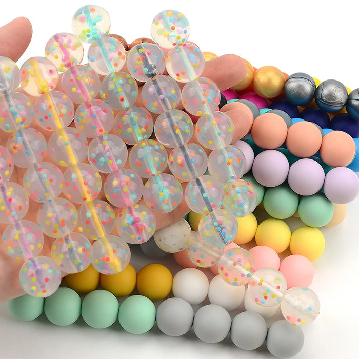 LOFCA 40 pz 12mm Perle di Silicone Dentizione Masticare Perline Food Grade Massaggiagengive Collana BPA Libero Gioielli Fai Da Te Bambino Massaggiagengive Giocattolo Ciuccio