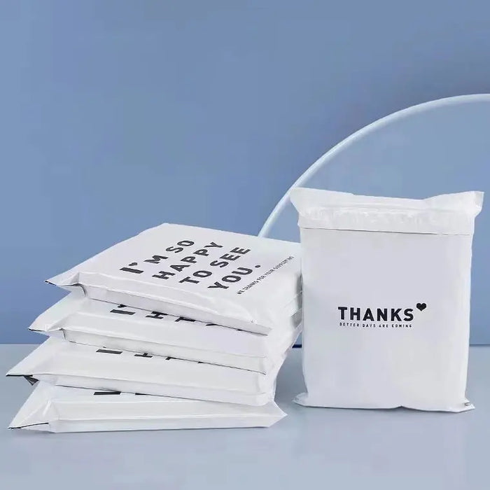 INPLUSTOP 50 pz colore bianco addensare borsa espressa grazie stampa abbigliamento impermeabile pacchi imballaggio borse busta corriere sacchetto
