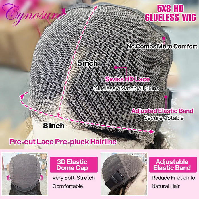 Cynosure 13x6 HD Parrucca Frontale Del Merletto Prepizzicata Glueless Parrucca Dei Capelli Umani Pronto Da Indossare 13x4 Parrucche Dei Capelli Umani Dell'onda Del Corpo per le donne