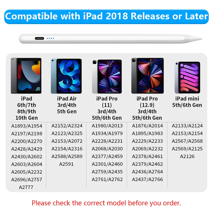 Penna stilo per Apple iPad Palm Rejection Power Display per iPad accessori per matite 2022 2021 2020 2019 2018 Pro Air Mini Stylus